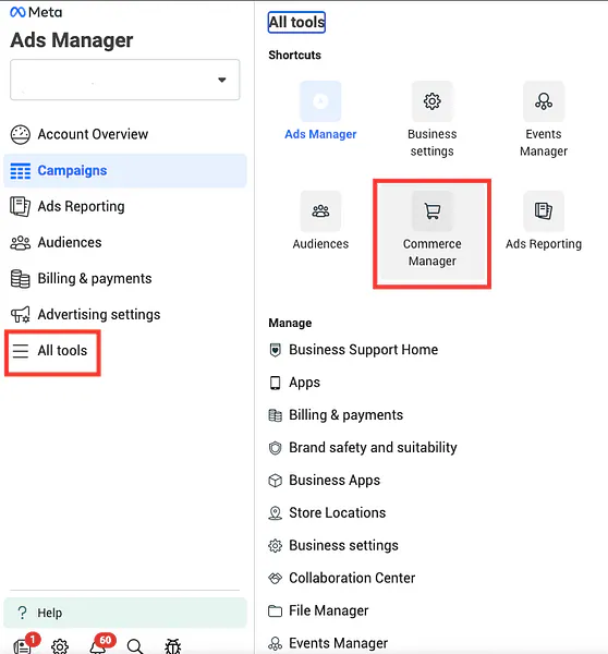 Meta Ads Manager - Commerce Manager