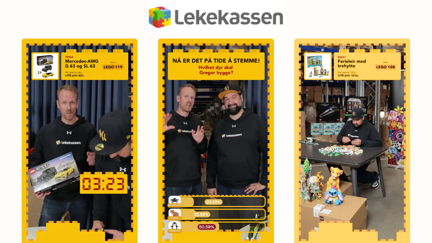 Lekekassen sin live shopping sending med Lego
