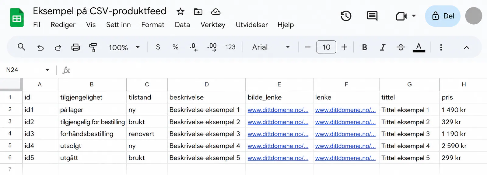 Produktfeed eksempel